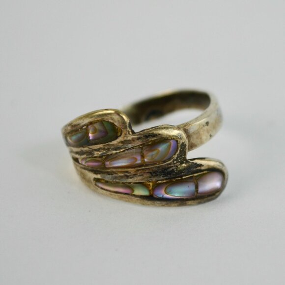 Mexico Sterling E2 925 Silver Abalone Shell Ring Adjustable - Picture 1 of 6
